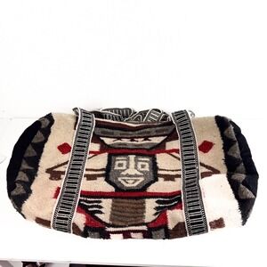 Vintage Hand Woven Wool Duffel Bag Southwestern Tribal Geometric Weekender